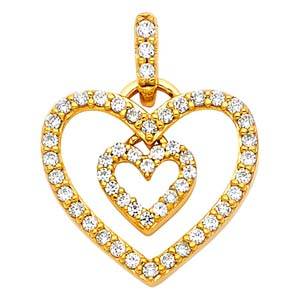 14K Yellow Gold 15mm CZ Heart Pendant
