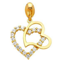 Load image into Gallery viewer, 14K Yellow Gold 14mm CZ Double Heart Pendant