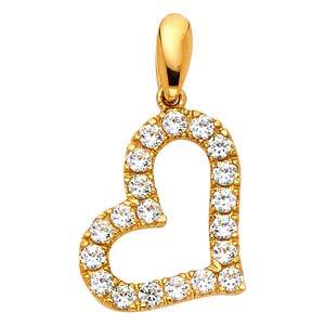 14K Yellow Gold 13mm CZ Heart Pendant