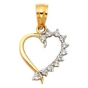 14K Yellow Gold 10mm CZ Heart Pendant