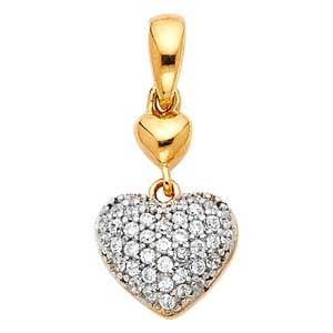 14K Yellow Gold 9mm CZ Heart Pendant