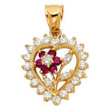 14k Yellow Gold 23mm CZ Heart With Flower Assorted Pendant