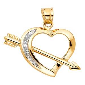 14k Two Tone Gold 18mm Heart With Arrow Assorted Pendant
