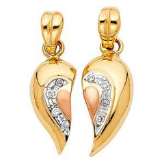14k Two Tone Gold 17mm CZ Heart 2 Piece Assorted Pendant Set