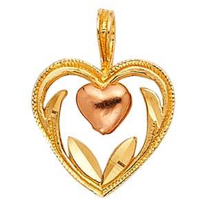 14k Two Tone Gold 10mm Heart Assorted Pendant
