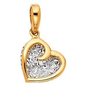14k Two Tone Gold 9mm Heart Assorted Pendant