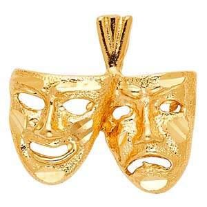 14k Yellow Gold 18mm Mask Assorted Pendant