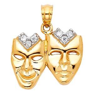 14k Yellow Gold 18mm CZ Mask Assorted Pendant