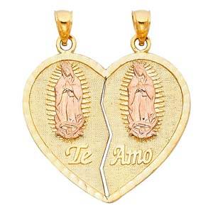 14k Two Tone Gold 26mm Teamo Heart 2 Piece Assorted Pendant