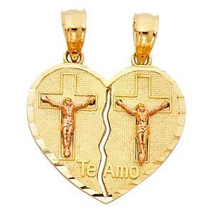 14k Two Tone Gold 19mm Teamo Heart 2 Piece Assorted Pendant