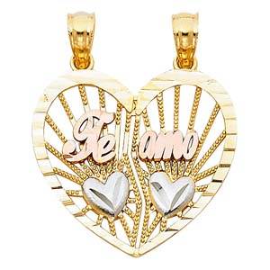 14k Tri Color Gold 22mm Teamo Heart 2 Piece Assorted Pendant