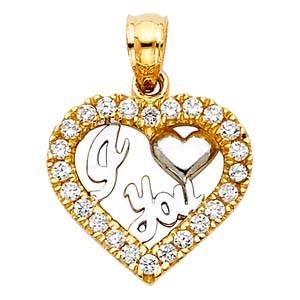 14k Yellow Gold 15mm CZ I Love You Heart Assorted Pendant