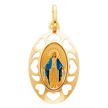 Load image into Gallery viewer, 14K Yellow Gold 18mm Blessed Virgin Enamel Picture Religious Pendant