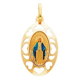 14K Yellow Gold 18mm Blessed Virgin Enamel Picture Religious Pendant