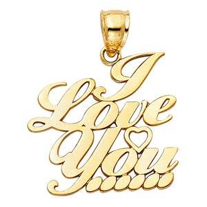 14k Yellow Gold 20mm I Love You Heart Assorted Pendant
