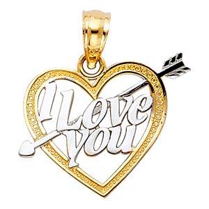 14k Two Tone Gold 15mm I Love You Heart Assorted Pendant