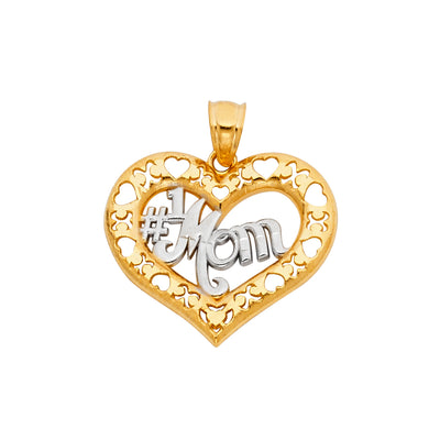 14k Two Tone Gold MOM Heart Pendant