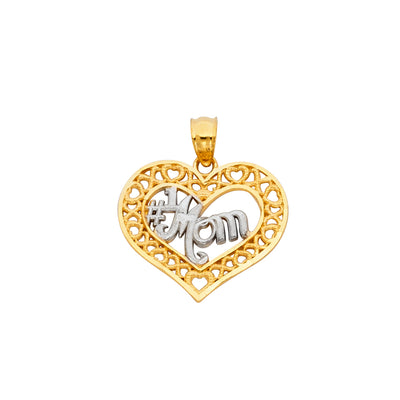 14k Two Tone Gold MOM Heart Pendant