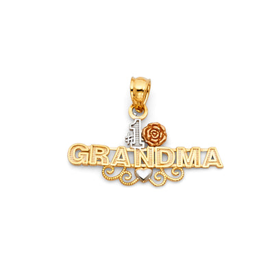 14k Tri Color Gold Whimsical #1 Grandma Petite Pendant