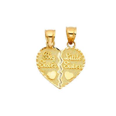 14k Yellow Gold Broken Heart Big sister And Lil Sister Petite Pendant