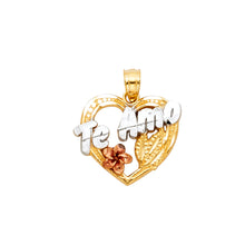 Load image into Gallery viewer, 14k Tri Color Gold Te Amo Heart With Flower Pendant