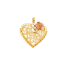 Load image into Gallery viewer, 14k Two Tone Gold Te Amo Heart With Flower Pendant