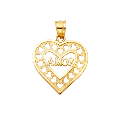 14k Yellow Gold Amor Heart Pendant