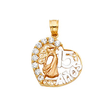 Load image into Gallery viewer, 14K Tri Color Sweet 15 Years Heart Pendant