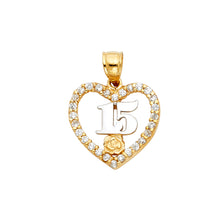 Load image into Gallery viewer, 14K Tri Color Sweet 15 Years Heart Pendant