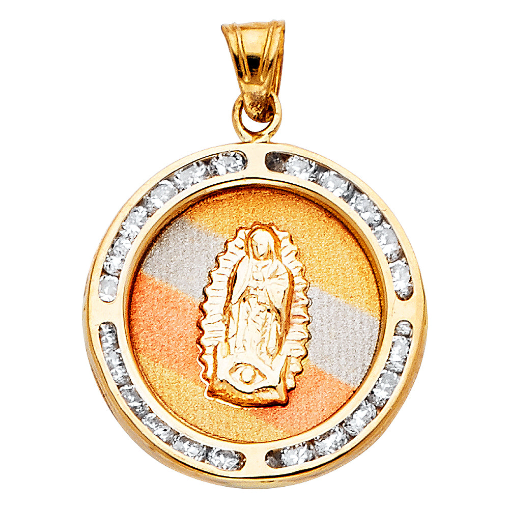 14K Yellow Gold 18mm Guadlupe CZ Religious Pendant