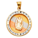 14K Yellow Gold 18mm Guadlupe CZ Religious Pendant