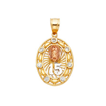 Load image into Gallery viewer, 14K Tri Color Sweet 15 Years Heart Pendant