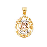14K Tri Color Sweet 15 Years Heart Pendant