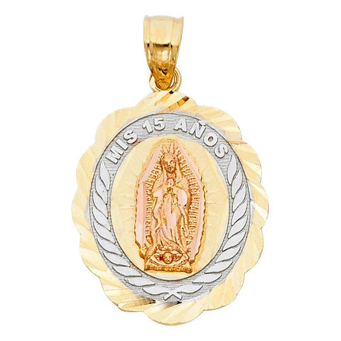 14K Tri Color 19mm 15 Years Years Pendant