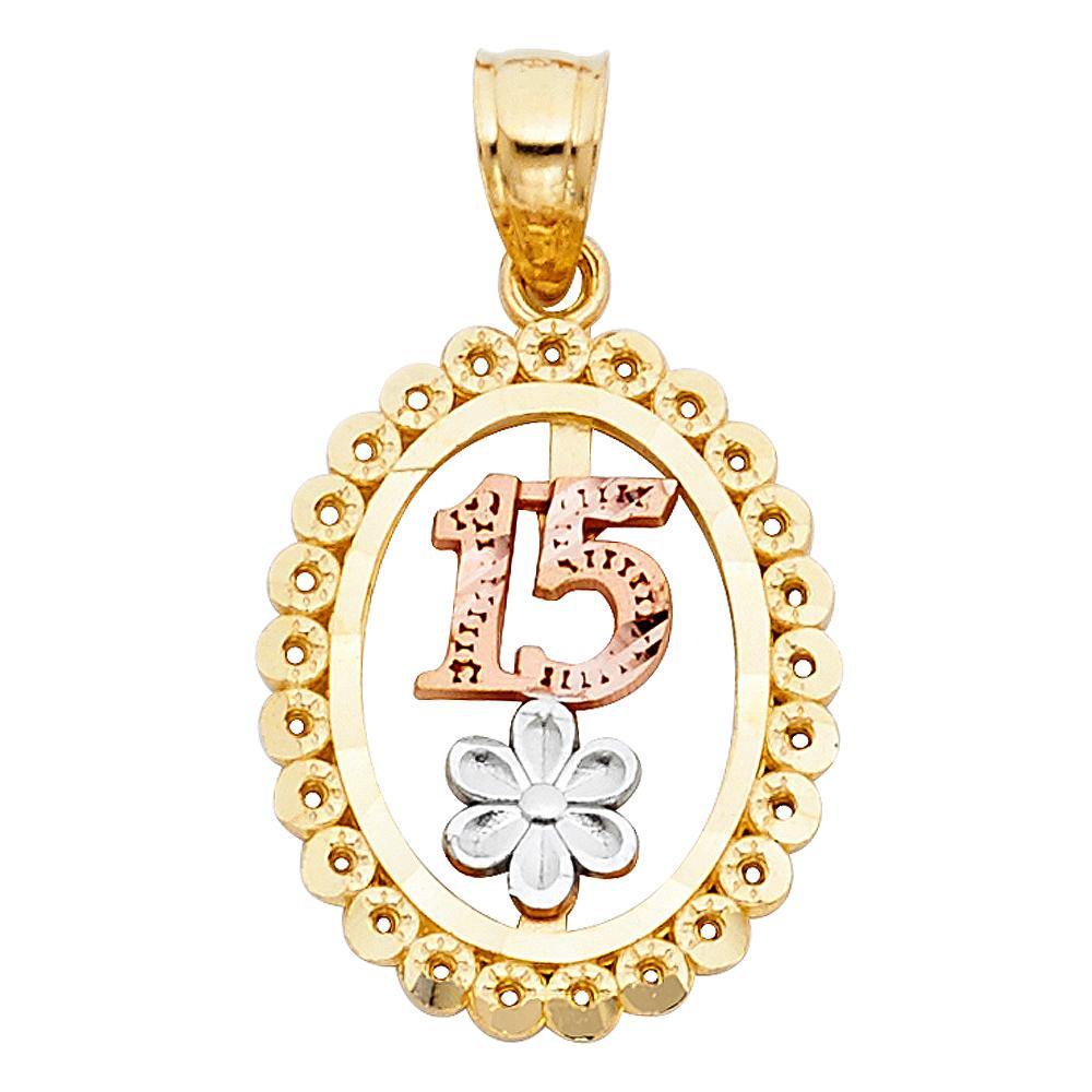 14K Tri Color 16mm 15 Years Years Pendant