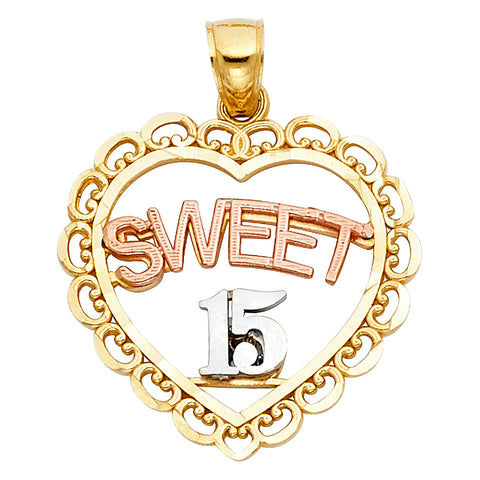 14K Tri Color 24mm 15 Years Years Heart Pendant