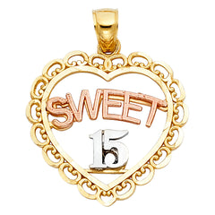14K Tri Color 24mm 15 Years Years Heart Pendant