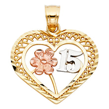 Load image into Gallery viewer, 14K Two Tone 22mm 15 Years Years Heart Pendant