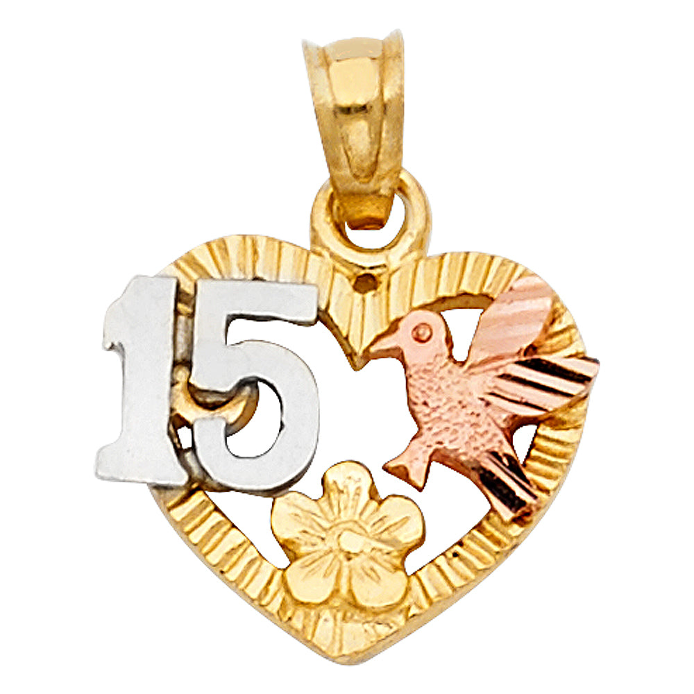 14K Two Tone 14mm 15 Years Years Heart Pendant