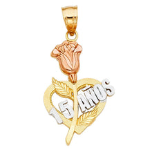 Load image into Gallery viewer, 14K Tri Color 17mm 15 Years Years Heart Pendant - silverdepot