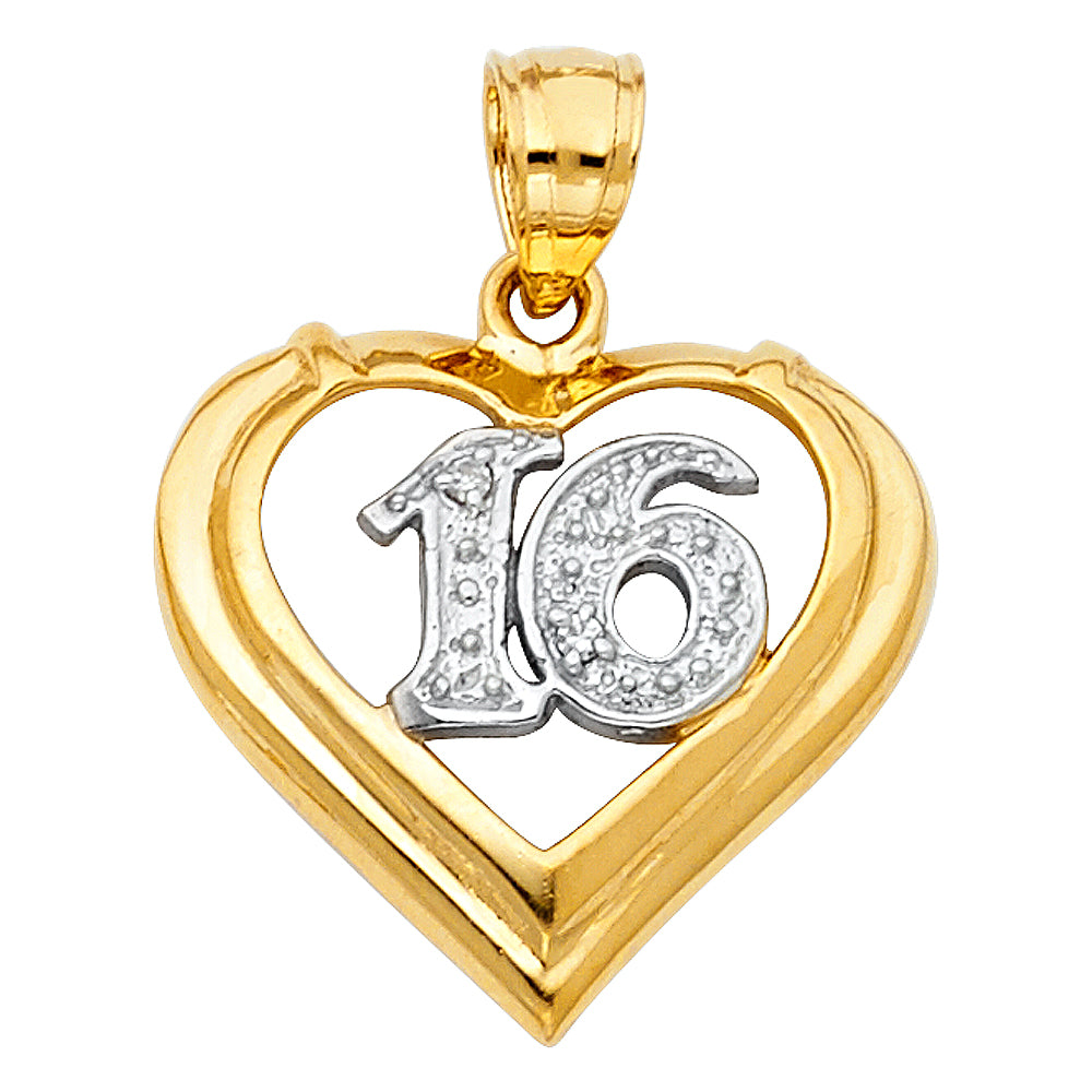 14K Two Tone 20mm 16 Years Heart Pendant