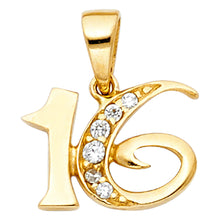 Load image into Gallery viewer, 14K Yellow Gold 14mm CZ 16 Years Pendant