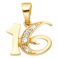 14K Yellow Gold 14mm CZ 16 Years Pendant