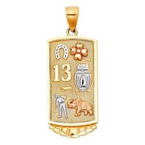 14k Tri Color Gold 18mm lucky Assorted Pendant