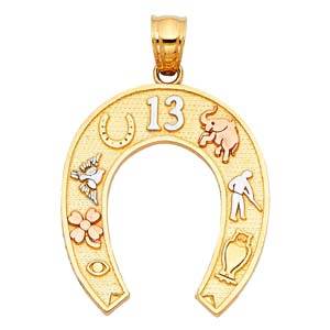 14k Tri Color Gold 21mm lucky Horsehoe Assorted Pendant