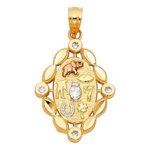 14k Tri Color Gold 15mm lucky Assorted Pendant