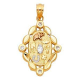 14k Tri Color Gold 15mm lucky Assorted Pendant