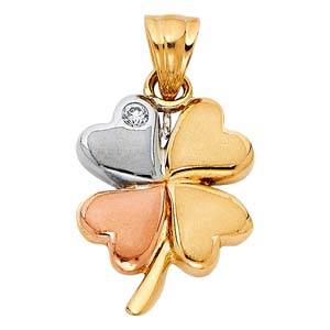 14k Tri Color Gold 14mm Heart Clover Assorted Pendant