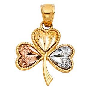 14k Tri Color Gold 15mm Heart Clover Assorted Pendant