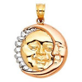 14k Tri Color Gold 16mm Moon And Sun Assorted Pendant